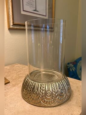 Opalhouse Peacock Feather Hurricane Candle Holder - Gold & Glass